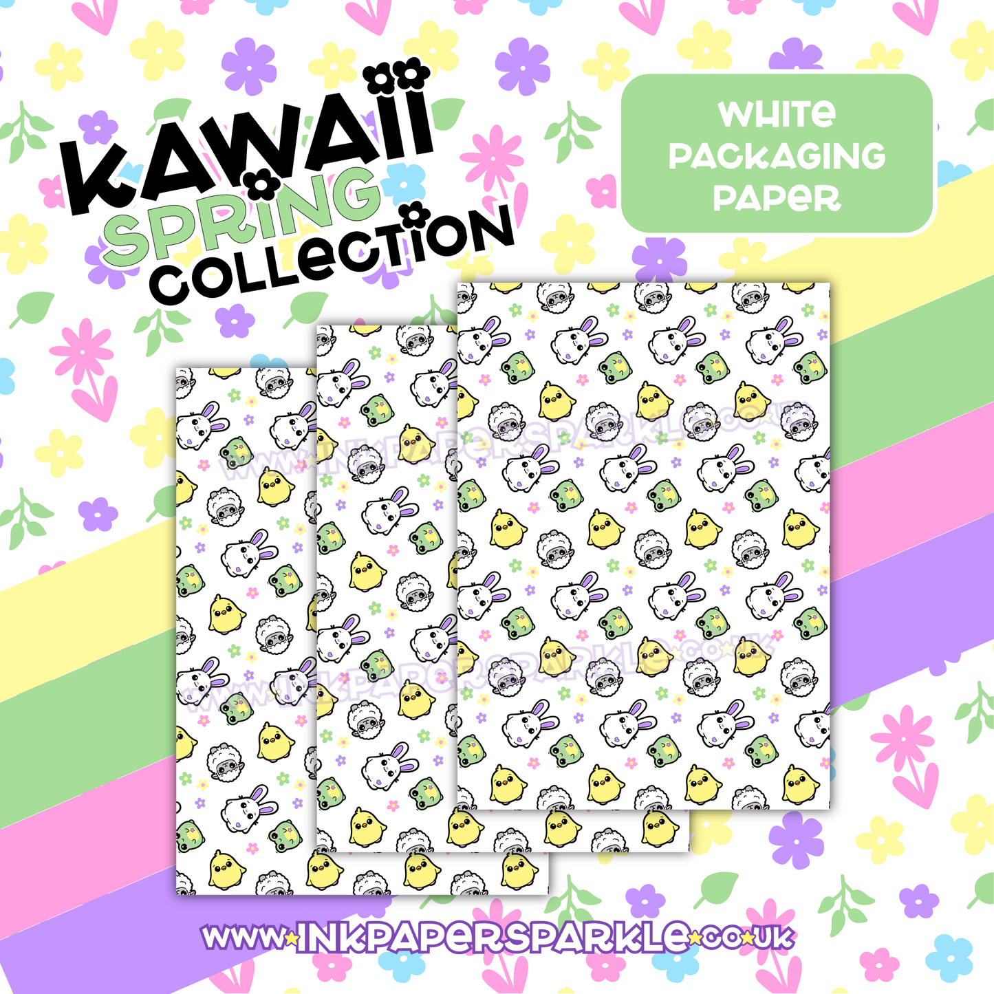 Kawaii Spring Packaging Paper - White