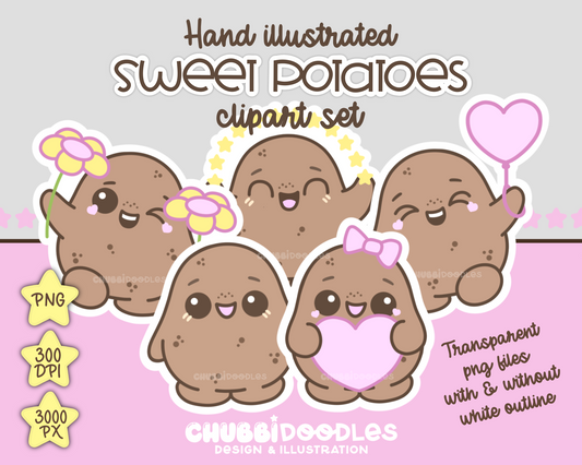 Sweet Potatoes Illustrations - Positive Potato - PNG Clipart Stickers DTF Sublimation