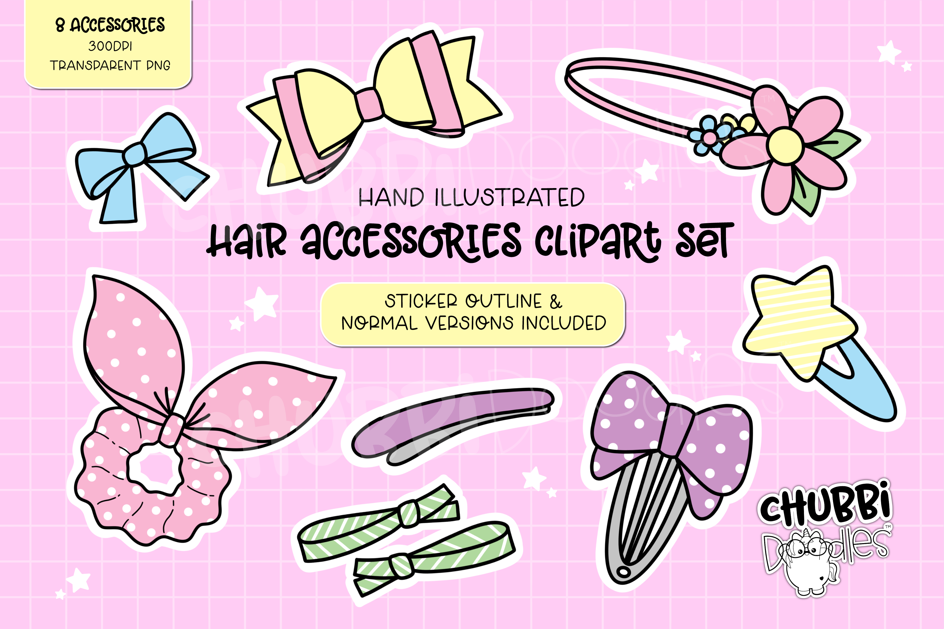 Hair Accessory Illustrations - Clipart Set - Stickers - Bows – Ink ...