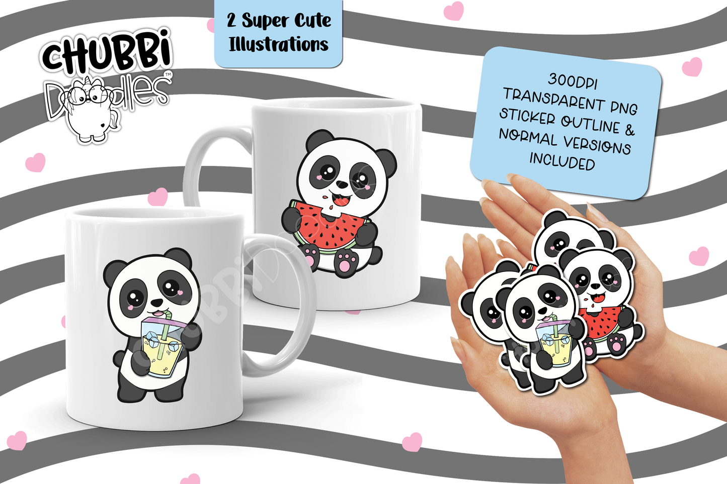 Happy Pandas - 2 Cute Illustrations - PNG - Cute Panda