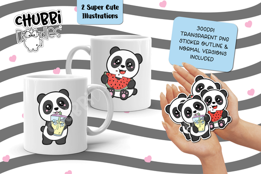 Happy Pandas - 2 Cute Illustrations - PNG - Cute Panda