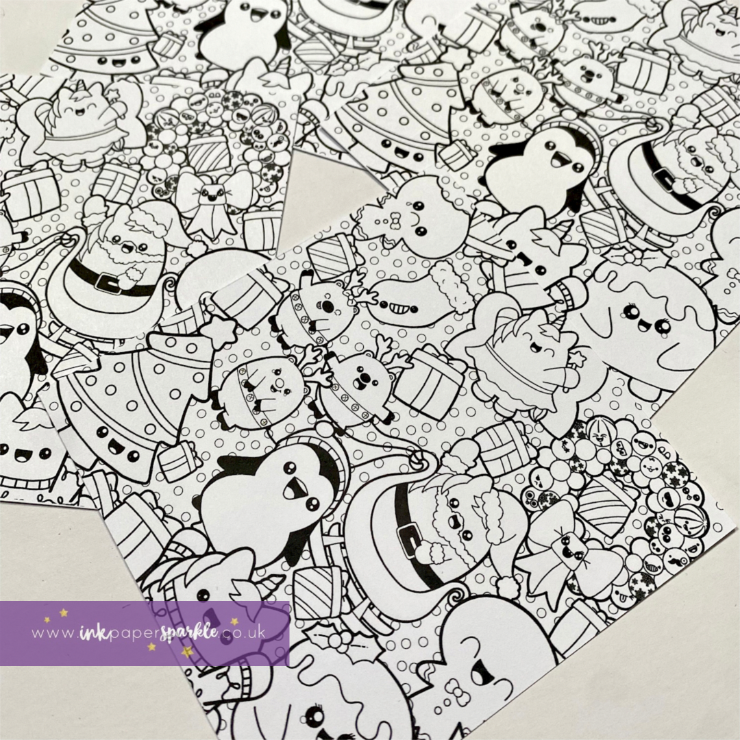 Kawaii Christmas Colouring Cards