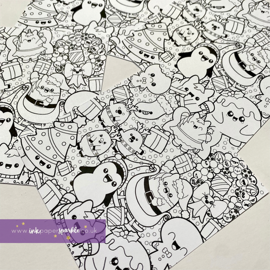 Kawaii Christmas Colouring Cards