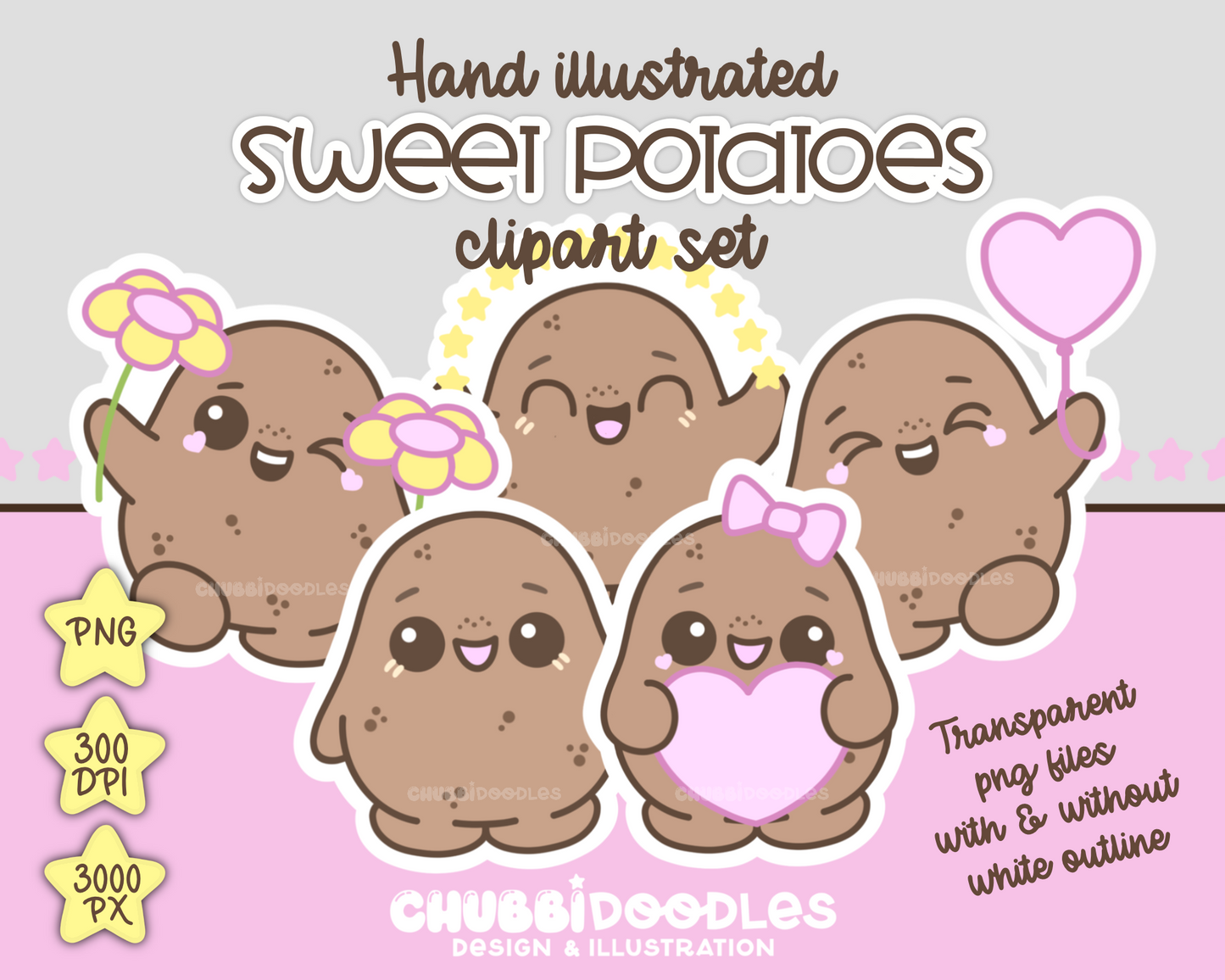 Sweet Potatoes Illustrations - Positive Potato - PNG Clipart Stickers DTF Sublimation