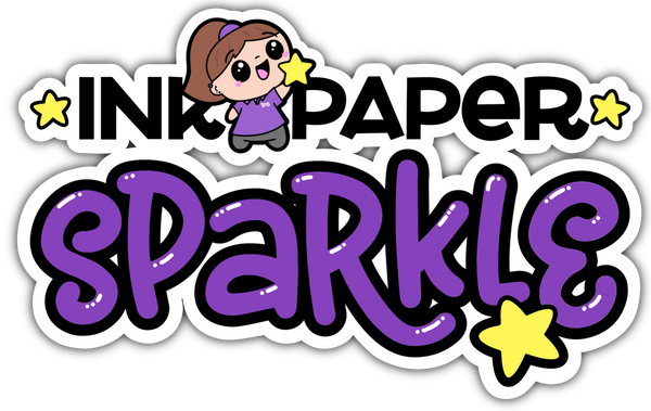 Logo of 'Ink Paper Sparkle' with a character and stars on a white background