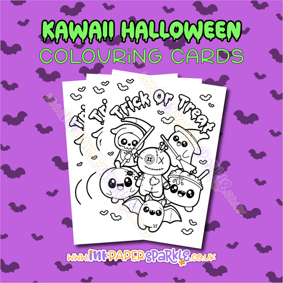 Kawaii Halloween Colouring Cards
