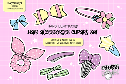 Hair Accessory Illustrations - Clipart Set - Stickers - Bows