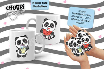 Happy Pandas - 2 Cute Illustrations - PNG - Cute Panda